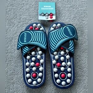 NEW BYRIVER Acupuncture Massage Slippers Sandals Slides Shoes Mat Size S Blue